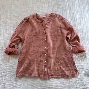 Pure J.Jill Coral Crinkle Cotton Top w/Pockets